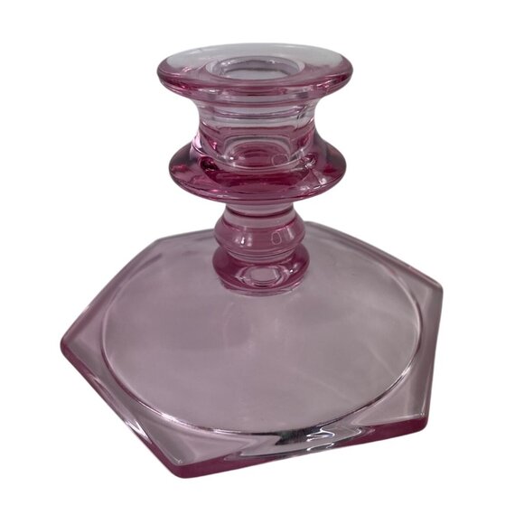 Vintage Pair of Pink Depression Glass Candle Holders - Picture 7 of 11